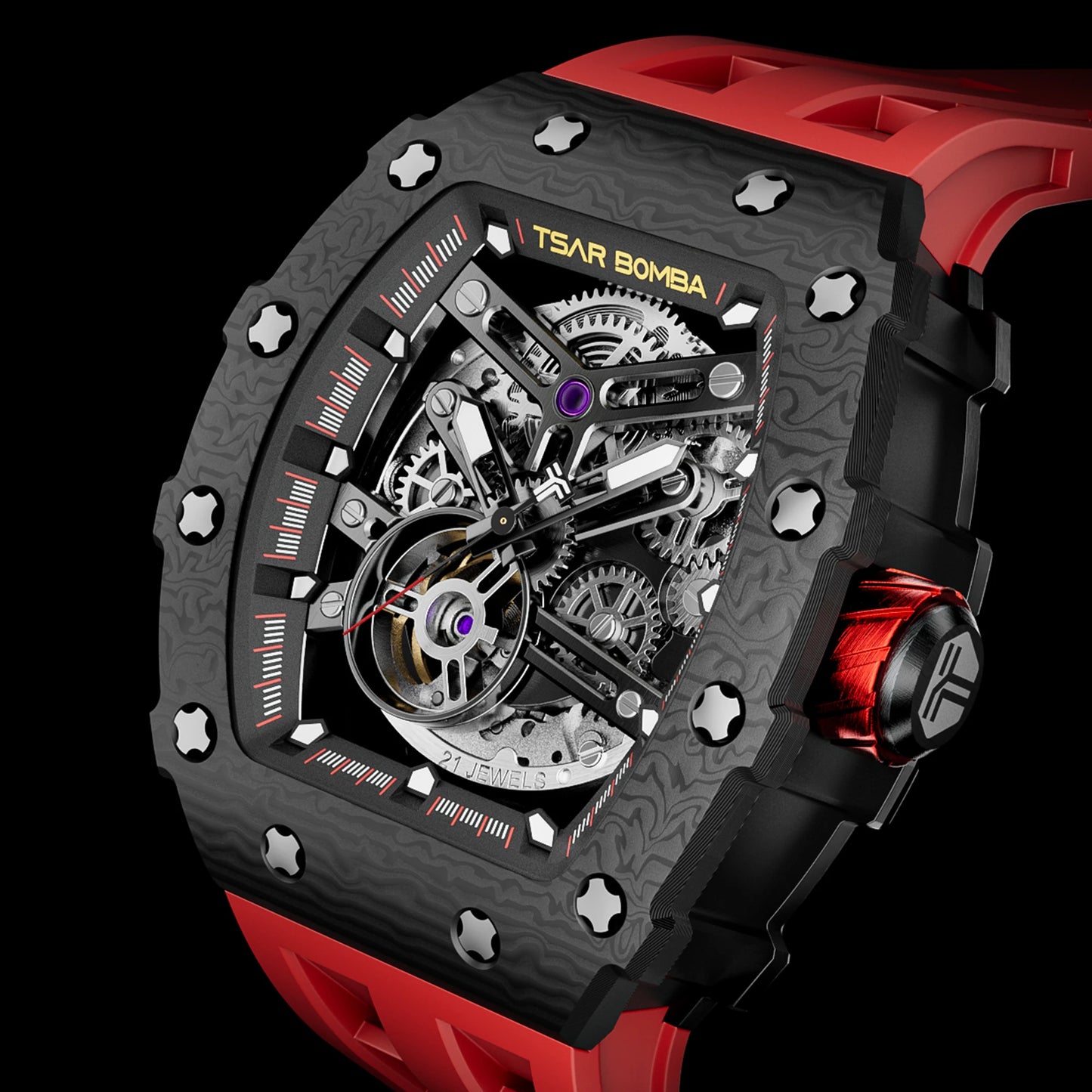 TSAR BOMBA Limited Edition Men’s Automatic Skeleton Watch, Japanese Movement, Sapphire Crystal, 50M Water Resistant Luxury