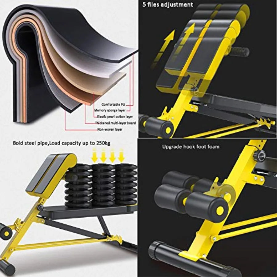 Multifunctional Weight Bench Roman Chair with Dumbbell Stool for Home Workout Fitness Equipment in Black Steel Frame with Cushi