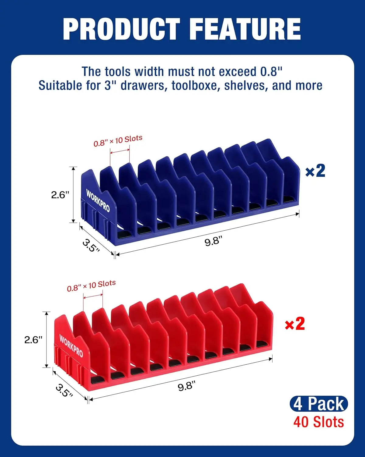 4-Pack Plier Organizer Rack with Non-Slip Base, 40-Slot Tool Storage for Pliers and Hand Tools (Tools Not Included)