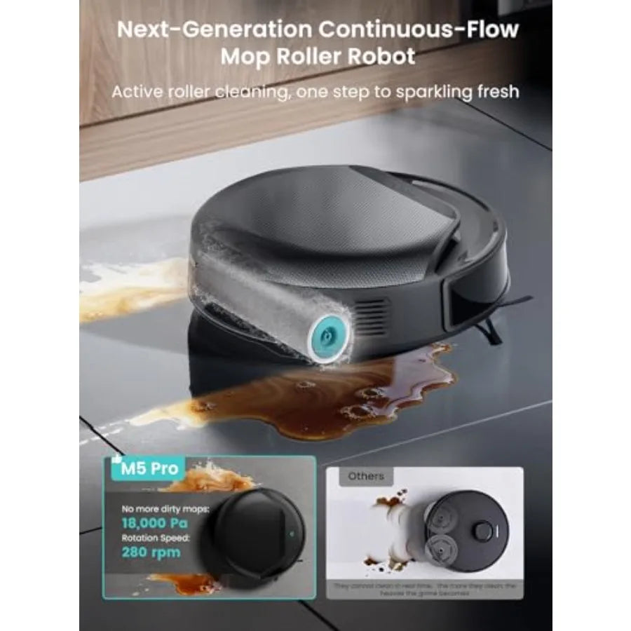 M5 Pro LiDAR Robot Vacuum and Mop 18000Pa Suction PSD 2.0 Smart Obstacle Avoidance All-in-One Robot Vacuum 120 Day Self-Emptyin