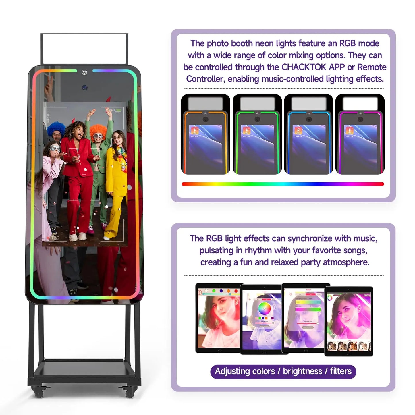 MWE Magic Mirror Photo Booth Machine Touch Screen with 1200W Pixel 4K HD Camera,RGB Surround Light Music Sync,Professional