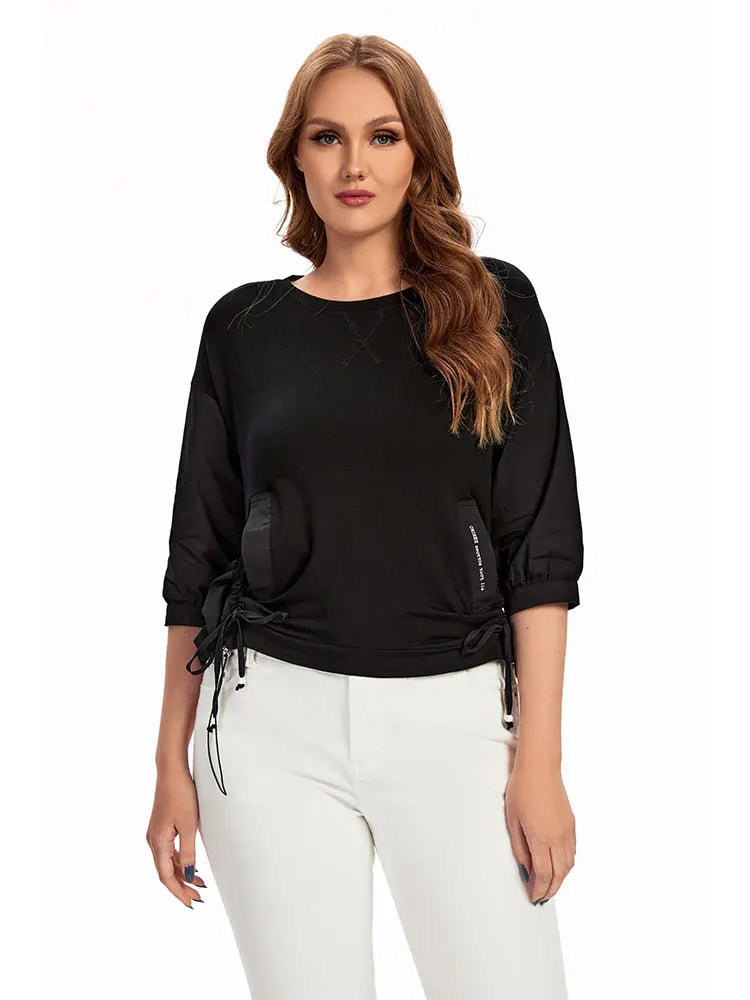 Womens plus size woven round neck shirt belongs to the category of womens clothing
