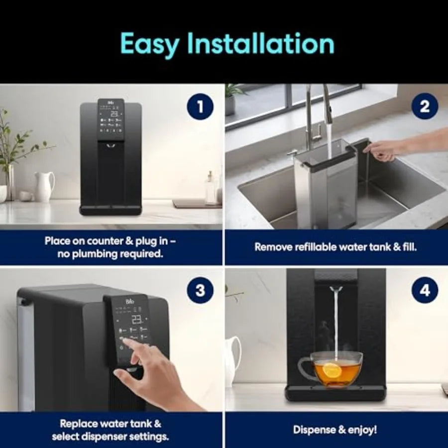 Q20 Touchscreen Countertop Water Dispenser with 3 Stage RO Filtration System Instant Hot Cold Room Temperature with 6 Presets L