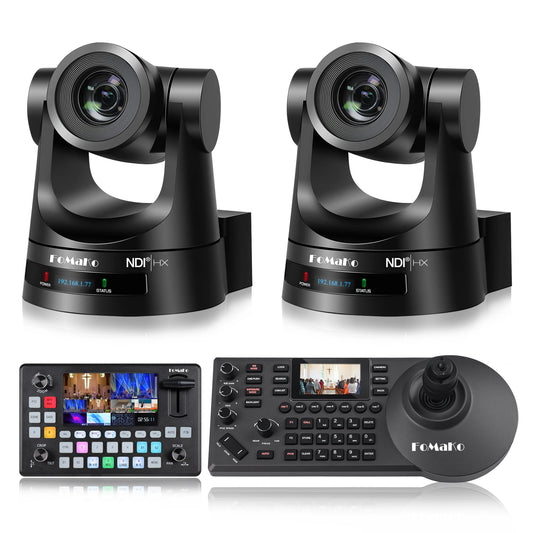 FoMaKo NDI 6 Camera 20X Optical Zoom NDI PTZ Camera HDMI(2pcs) +KC601 Pro Video Mixer Switcher+ KC608 Pro PTZ Controller