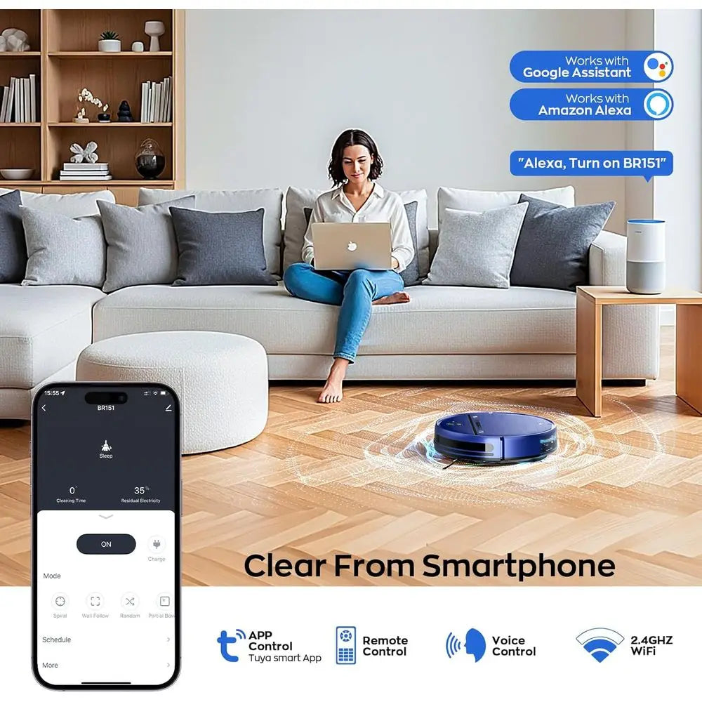 Ultra-Slim 2-in-1 Robot Vacuum and Mop, 3D Obstacle Avoidance, Ideal for Hard Floors and Carpets, Wi-Fi/Voice Control, Pet Hair