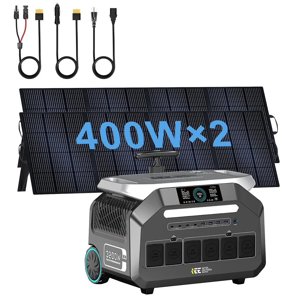 IEE 2PCS 400W Solar Panls + 3200W 2048Wh Solar Portable Power Station P3200 APP Control Powerbank Off-grid  External Battery