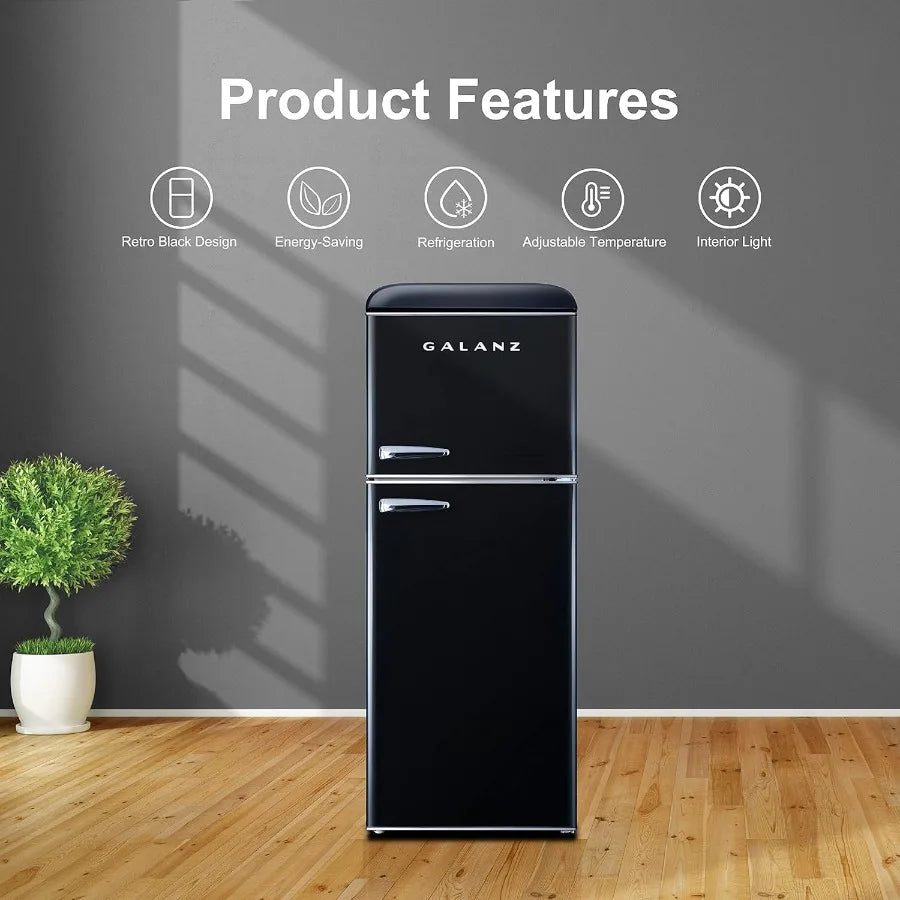 GLR46TBKER Retro Compact Refrigerator with Freezer Mini Fridge with Dual Door Adjustable Mechanical Thermostat 4.6 Cu Ft Black