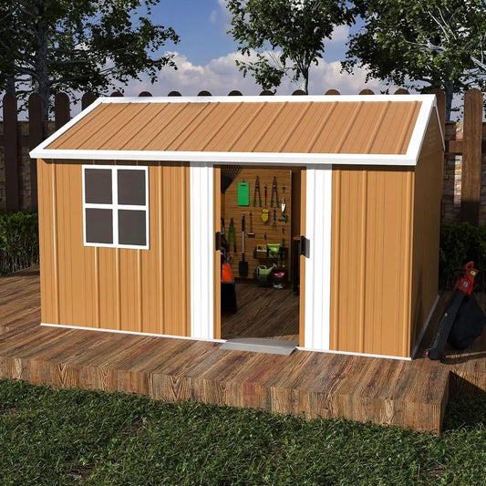 8x12 Weatherproof Metal Outdoor Shed Storage with Windows Lockable Door And Ventilation for Garden Patio Yard