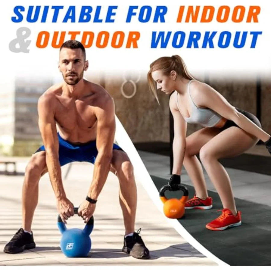 Neoprene Coated Kettlebell Weight Set in Solid Cast Iron for Home Gym Use Black Durable and Non-Slip Surface
