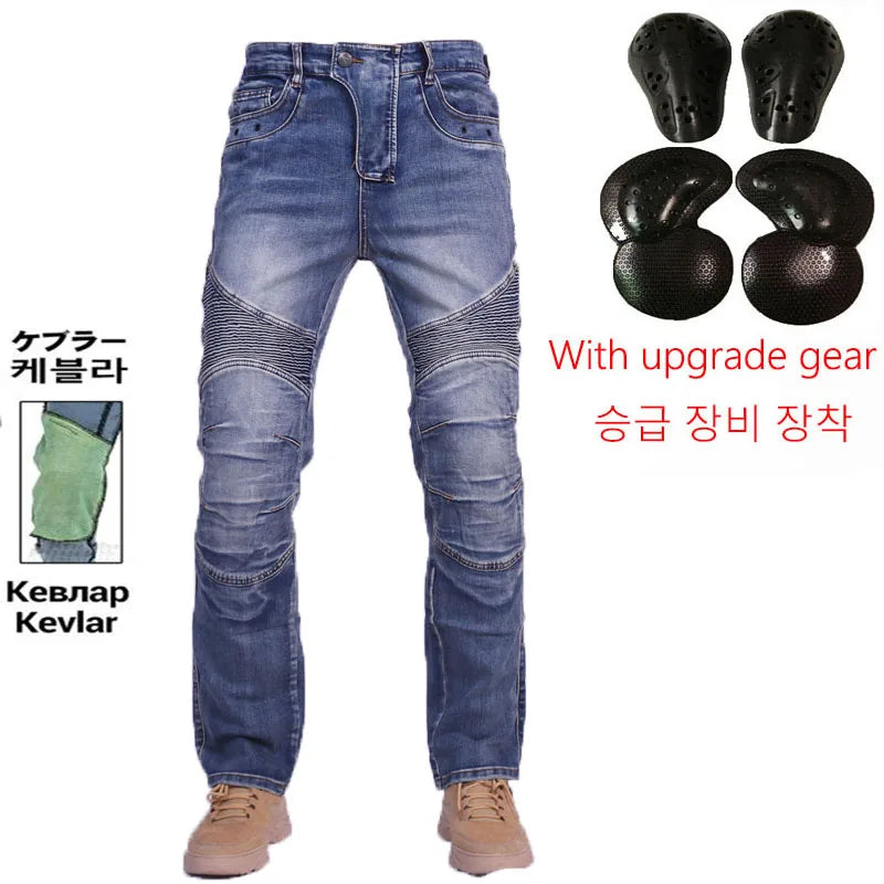 Amekaji Kevlar in Knee Motorcycle Jeans Moto pants Leisure Riding Trousers Motocross Aramid Riding Pants With Hip Knee Pads