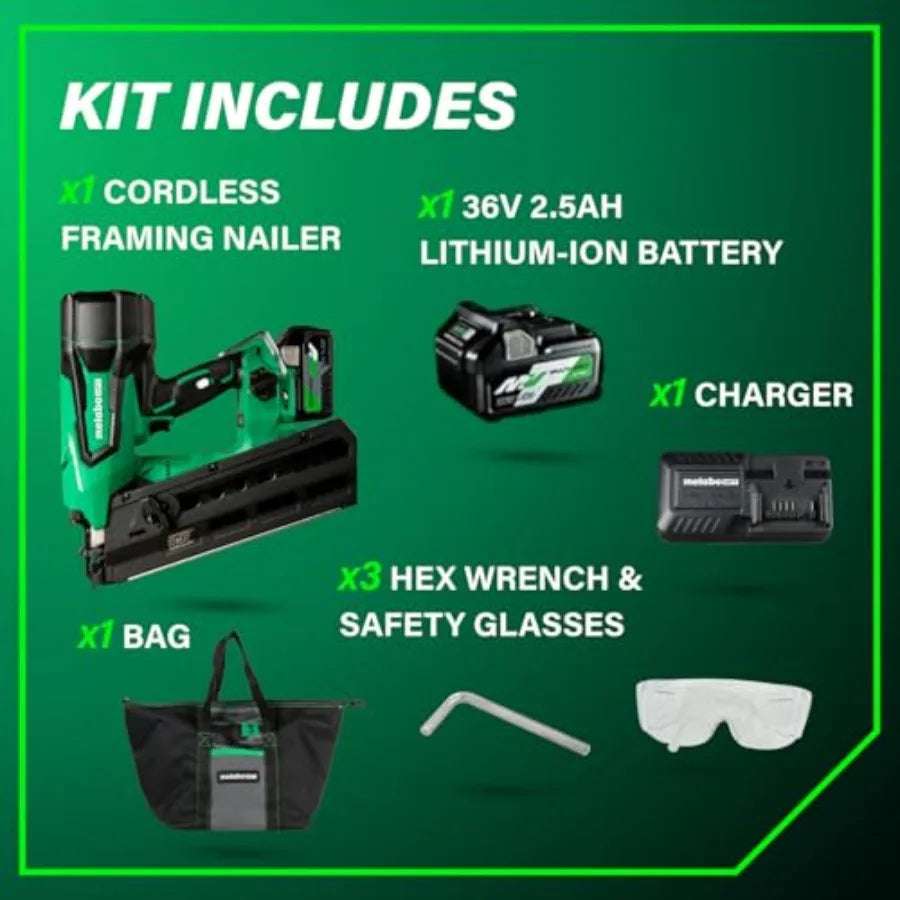 36V MultiVolt Cordless Plastic Strip Framing Nailer Kit 21 Degree Framing Nailer with Power Tool 2.5Ah Lithium Ion B