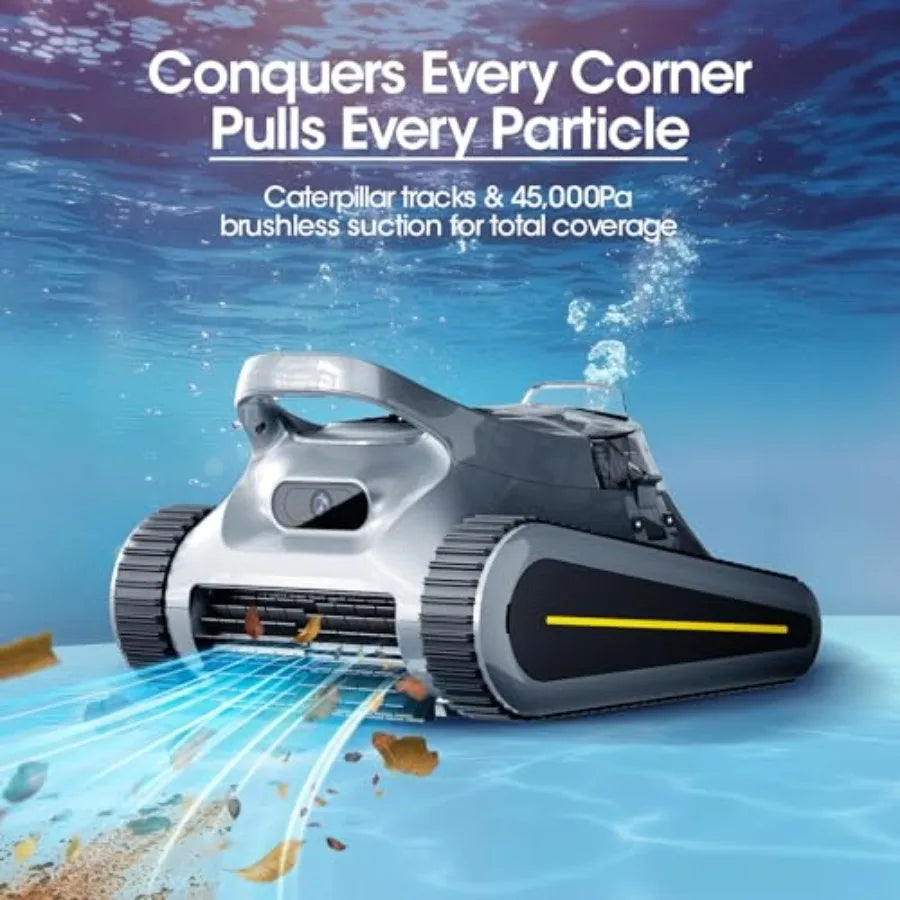 Cordless Robotic Pool Cleaner with 180W Brushless Motor 45000Pa Suction Gray Wall Waterline Climbing Auto Path Mapping for Ingr