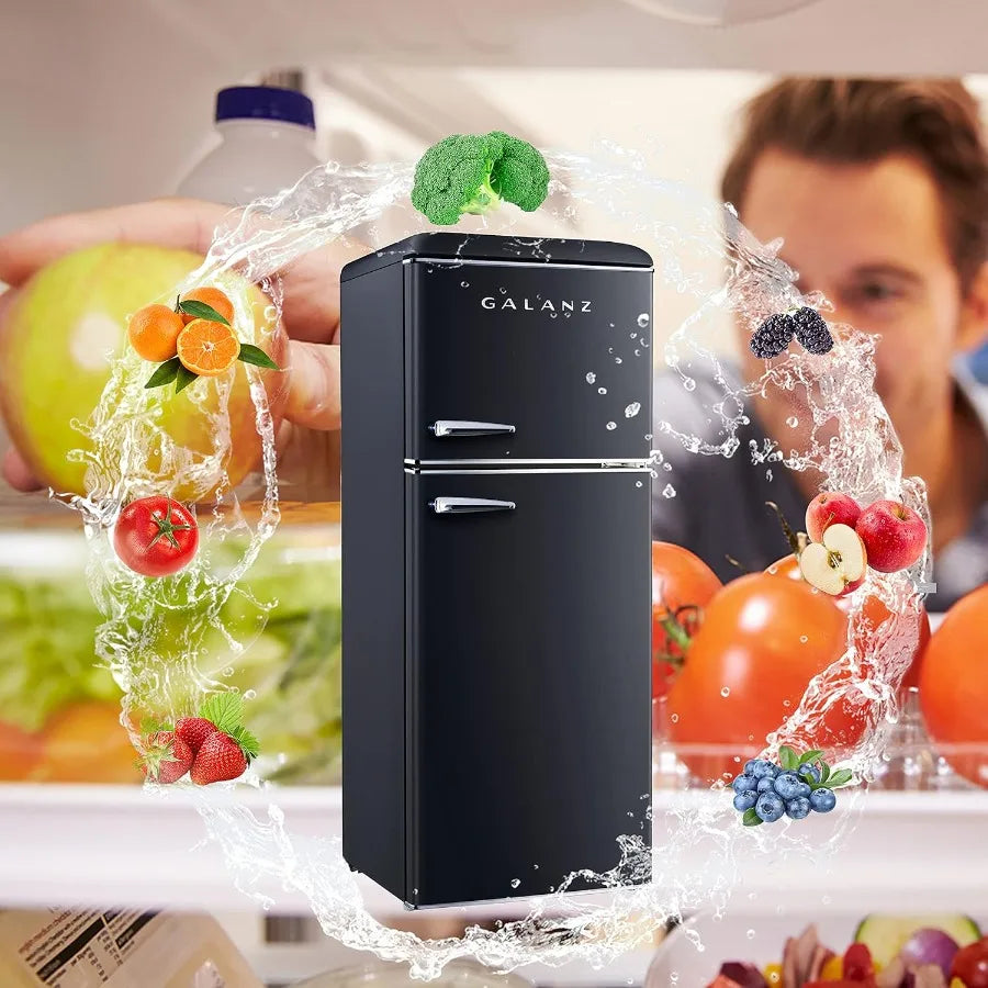 GLR46TBKER Retro Compact Refrigerator with Freezer Mini Fridge with Dual Door Adjustable Mechanical Thermostat 4.6 Cu Ft Black