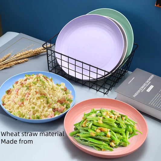 5-color Set Plate Wheat Straw Hotel Vegetable Plate Fruit Plate Household Nordic Salad Plate Tableware Plastic Plate