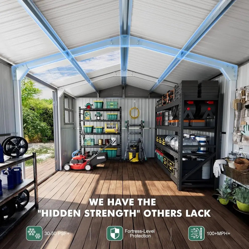 Heavy-Duty 12x10 Metal Shed with 20-Gauge Reinforcement, Powder Coating, 50 PS Load and 120 MPH Wind Resistance for Tiny House S