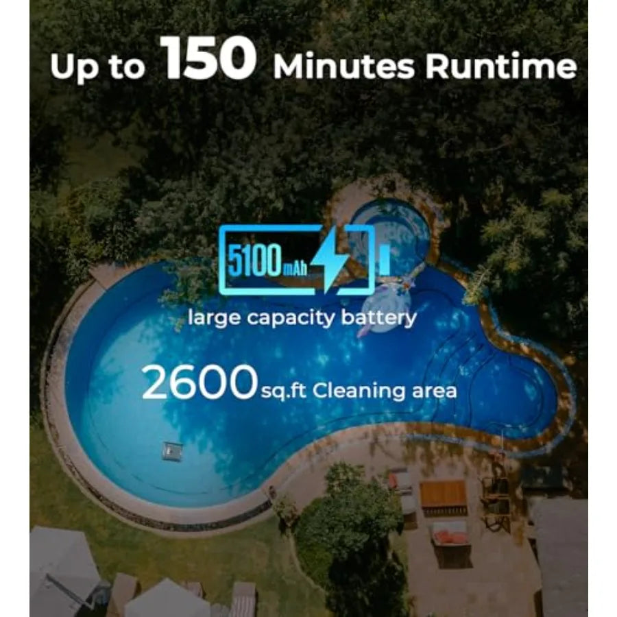 U8 Cordless Robotic Pool Cleaner Wall and Waterline Cleaning Smart Navigation Auto-Docking 150 Min Runtime Pool Vacuum Robot fo
