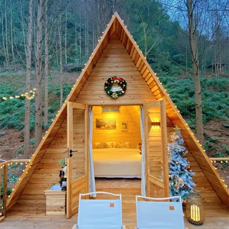 Customized Outdoor preservative wood triangle wooden house Internet celebrities can assemble small house courtyard garden