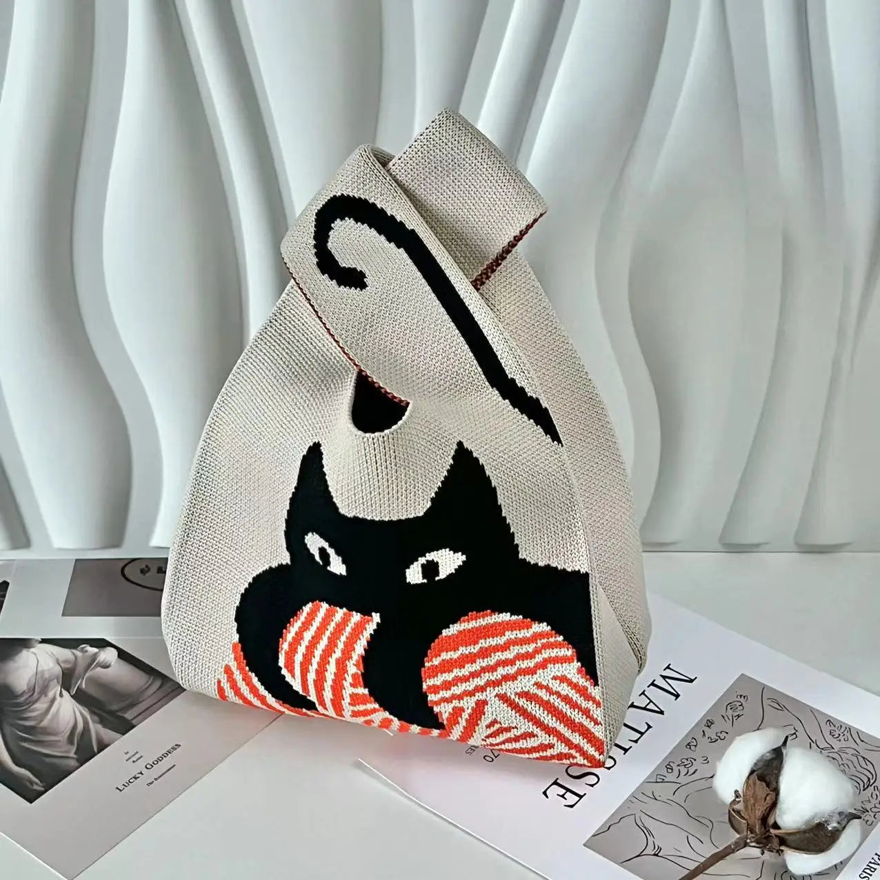 Women'S Knot Wrist Bag Tote Handmade Knitted Bag Portable Mini Striped Bucket Phone Bags Large Capacity Spring Summer Handbags