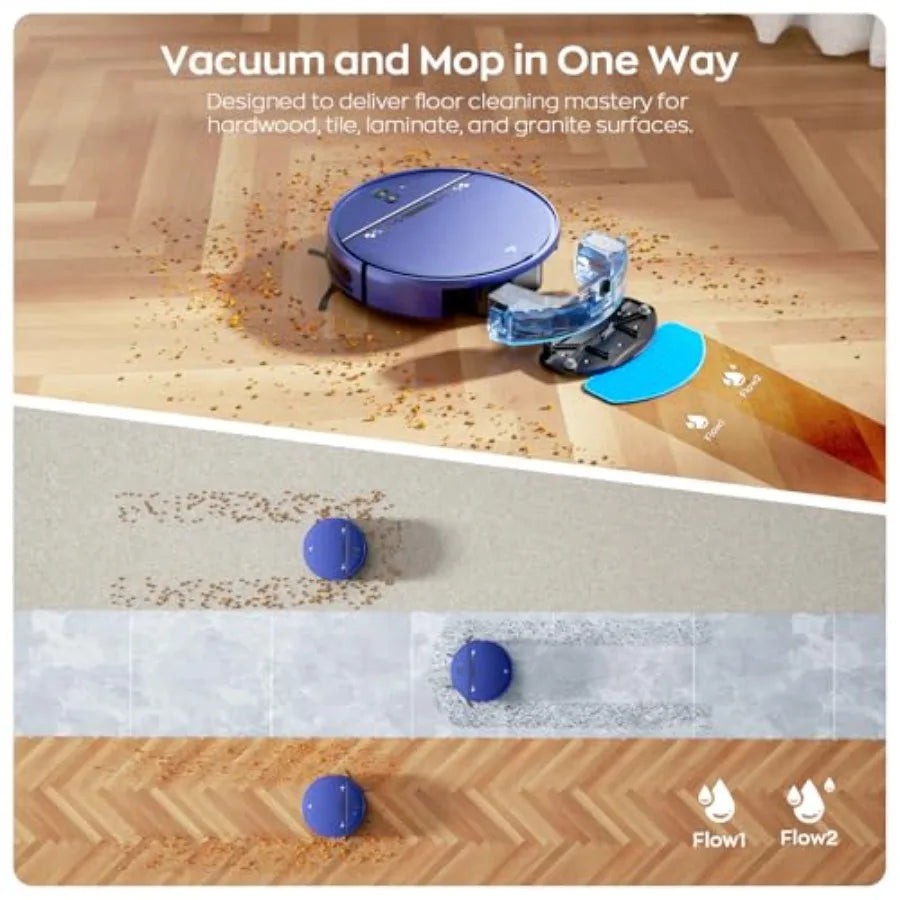 Robot Vacuum and Mop Combo for Pet Hair Robotic Vacuum for Hard Floors and Carpets 2.87'' Ultra-Slim with 3D Obstacle Avoidance