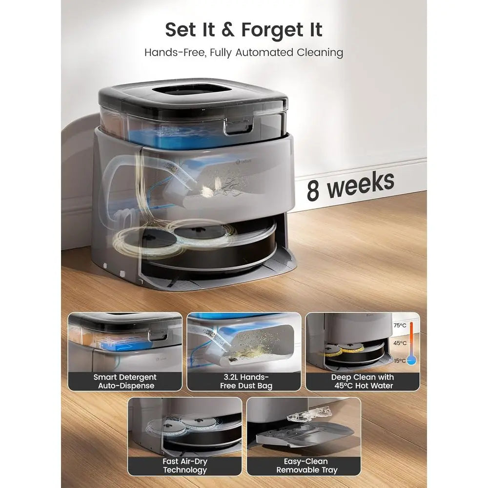 Robot Vacuum and Mop, 20000Pa Suction, Self Emptying, Auto Mop Washing & Drying for Hands-Free, Anti-Tangle Brushes, Dual Spinni