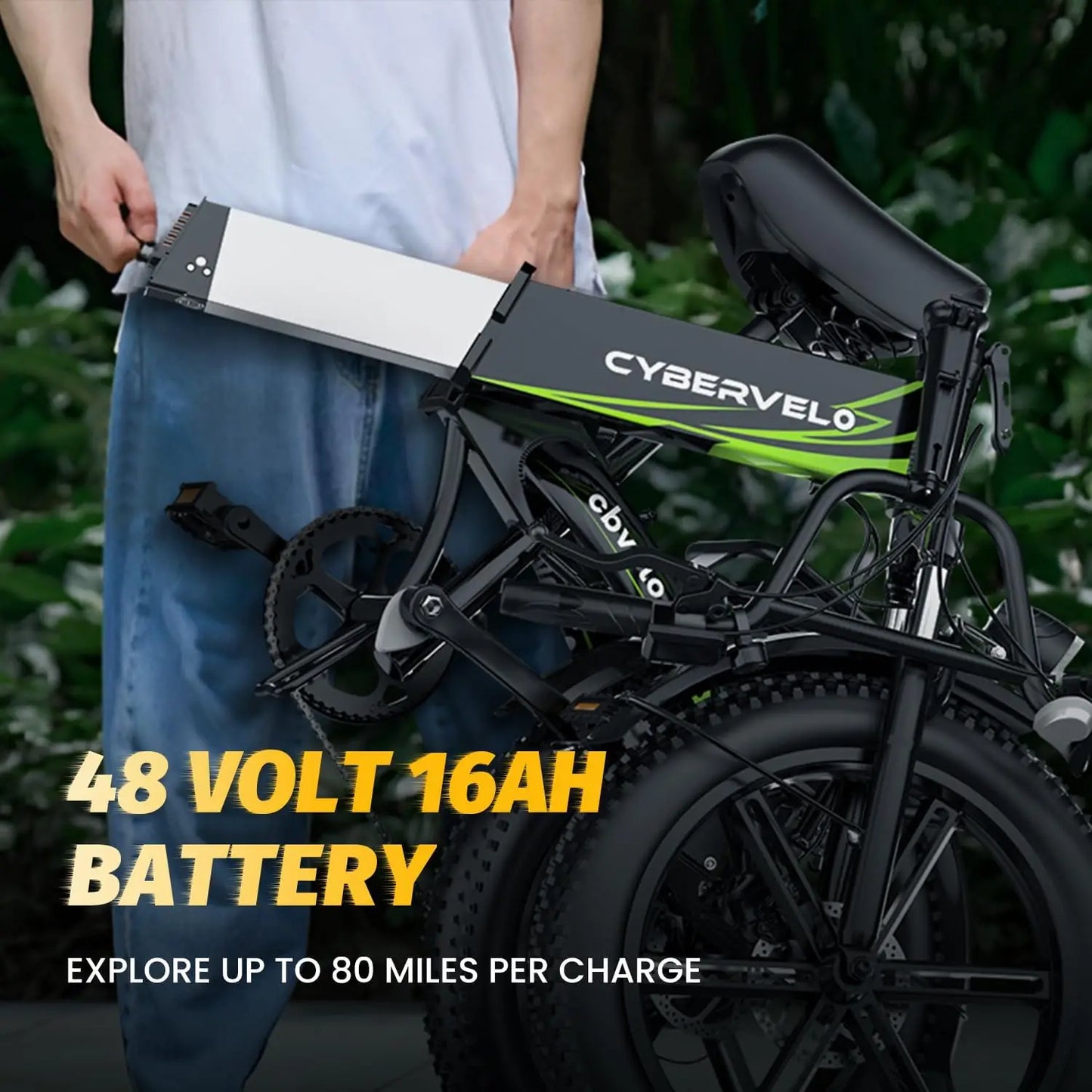 Cybervelo 20" Fat Tire Foldable Electric bike For Adults, 48V 1000w Peak, Built-in Battery City Commuter and Outdoors E-bike EK5