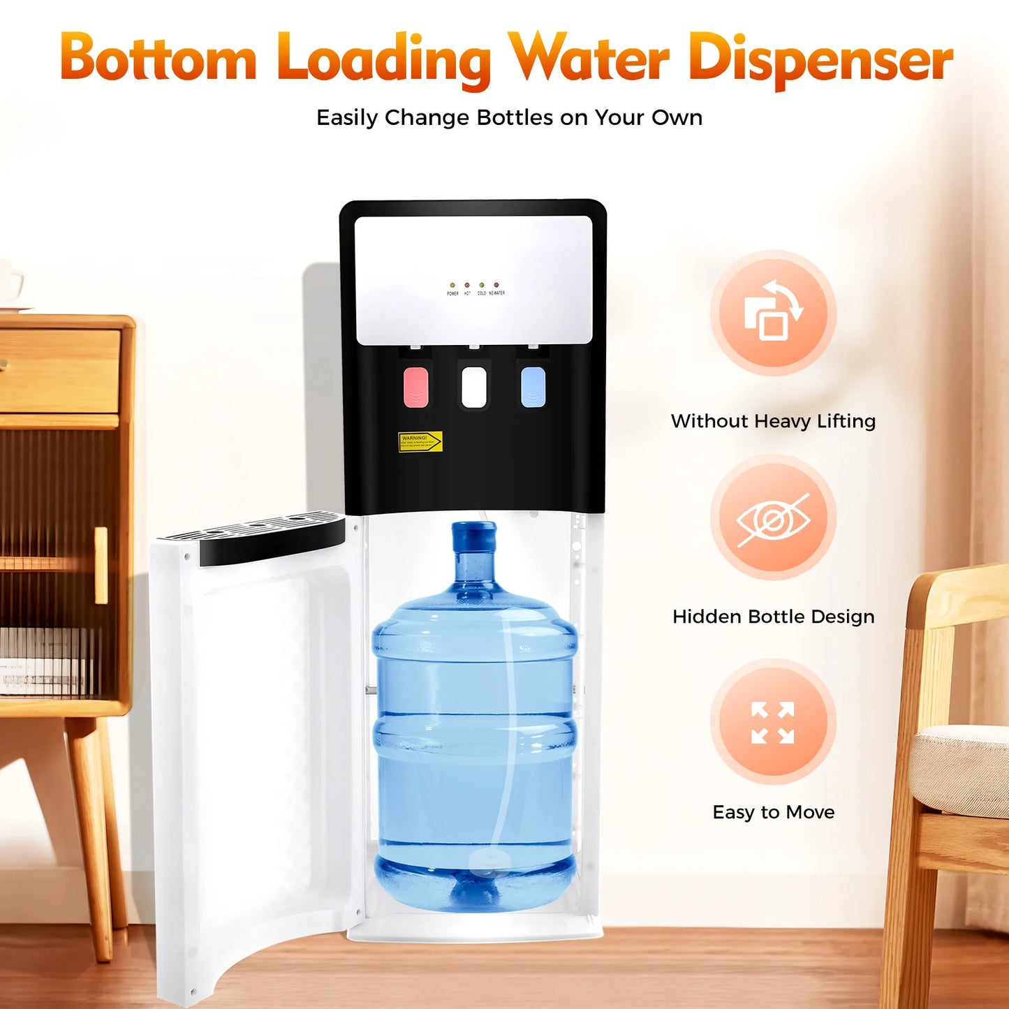 500W Bottom Loading Hot & Cold Standing Water Dispenser with Anti-slip Bottom for, Offices, Nurseries, Homes, Gyms, Kitchens