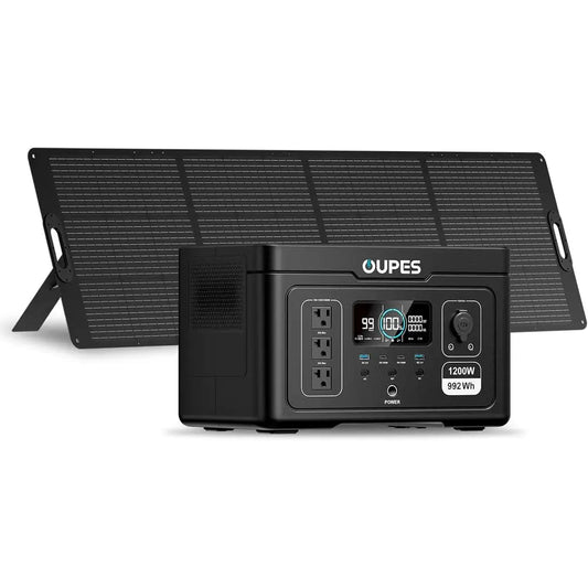 Exodus 1200 r Generator with 240W Panels Included, – 992Wh 1200W LiePO4 Battery Power Station with Dual PD 140W Type-C, Smart Ap