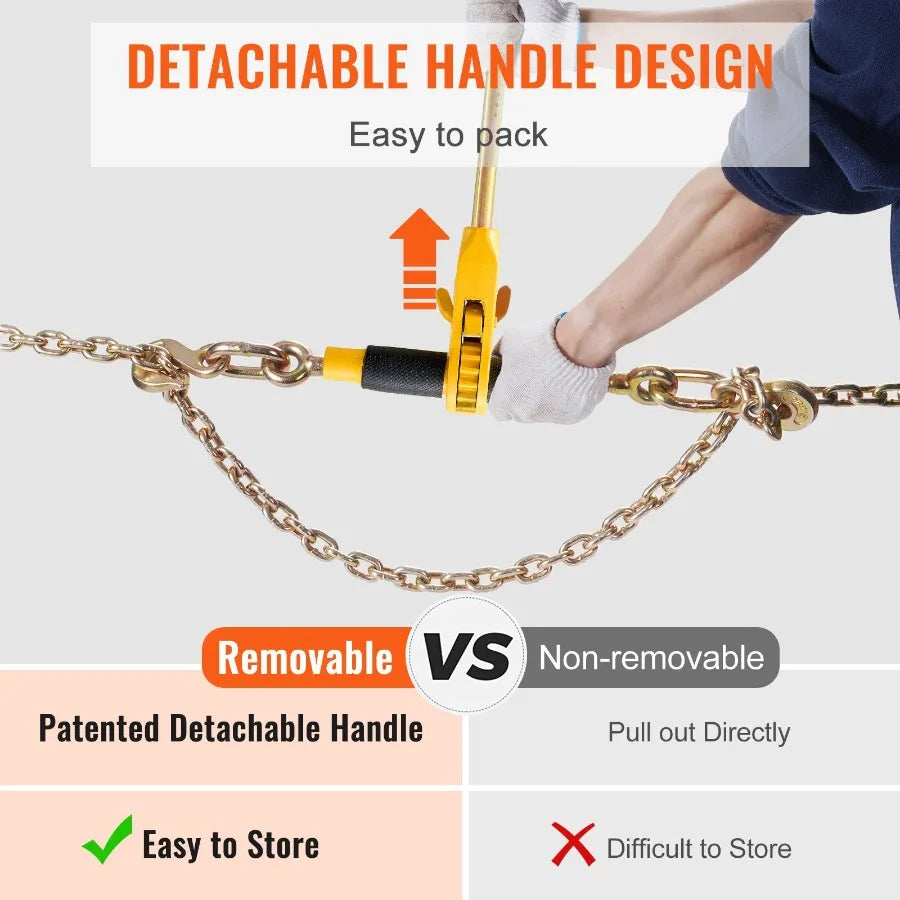 Ratchet Chain Binder 5/16-3/8 Heavy Duty Load Binders with G80 Chains 7100 lbs Secure Load Limit Labor-saving Anti-skid Handle