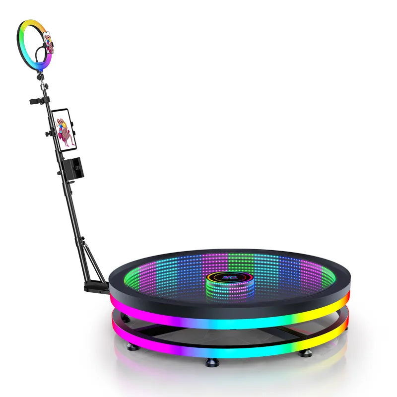 Infinity Glass 360 Photo Booth Machine 80cm 100cm Tempered Glass Platform RGB LED Light Ship from US/EU For Wedding Event Rental