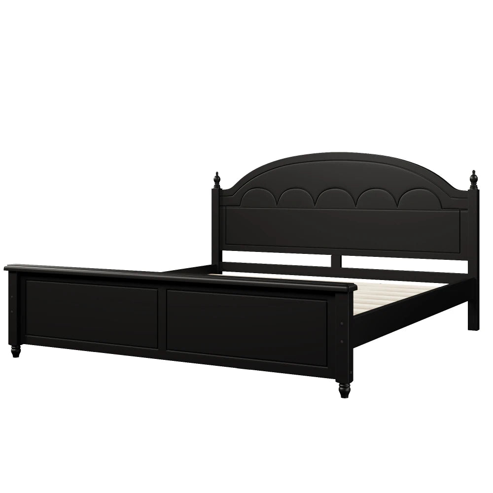 King size Wooden Bed Frame with Arched Headboard and Classic Design,Black