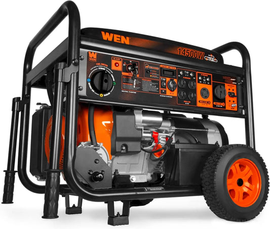 Tri-Fuel Generator 14500W Electric Start with CO Sensor, Wheel Kit, Transfer Switch Ready for Gas Propane Natural Gas