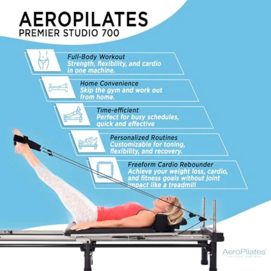 Reformer Home Workout Equipment Pilates Machine with Resistance Bands for Full-Body Fitness in Black