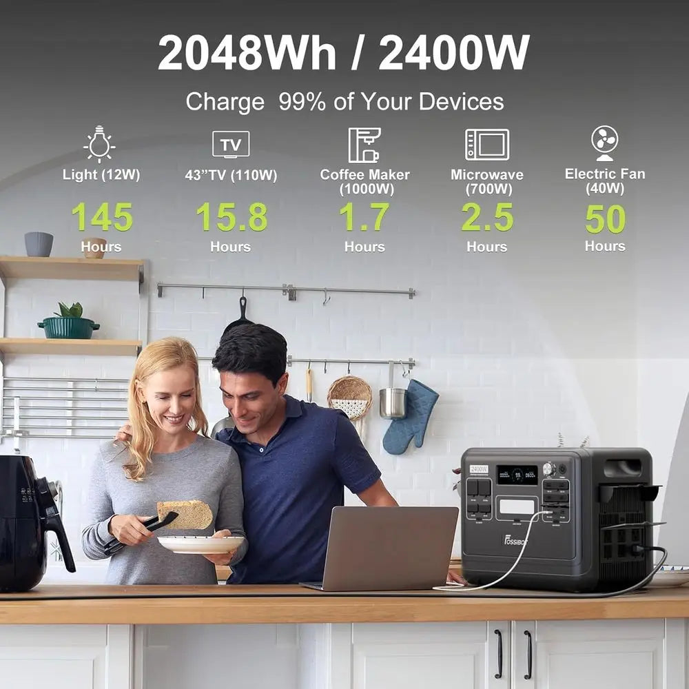 2400 Portable Power Station 2400W, 2048Wh LiePO4 Battery r Generator, 2H ast Charging or Home Backup, Outdoor Camping, RV, Ency