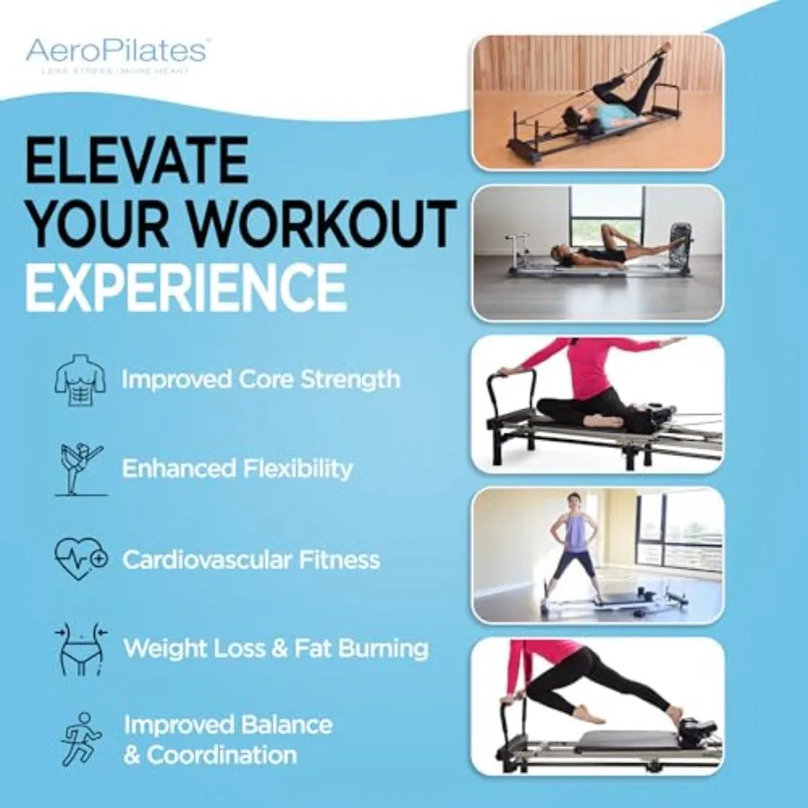 Reformer Home Workout Equipment Pilates Machine with Resistance Bands for Full-Body Fitness in Black