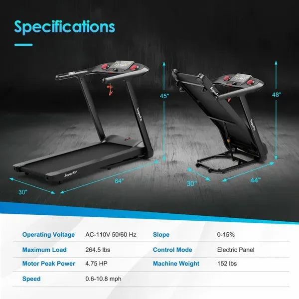 Folding Treadmill with Touch Screen and Built-in Programs