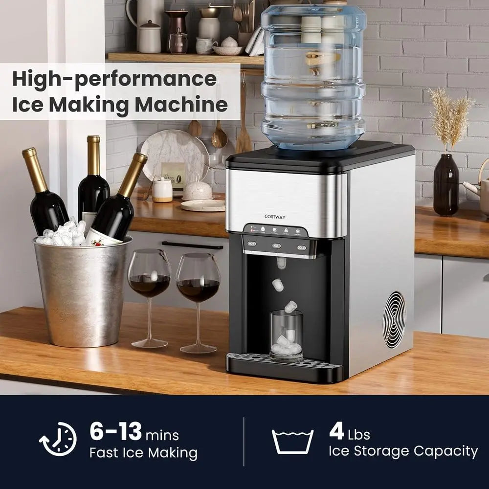 3-in-1 Countertop Water Dispenser with Ice Maker, Fits 3-5 Gallon Bottles, Hot/Cold, 48 lbs/day, 12 Ice Cubes, 4 lbs Basket