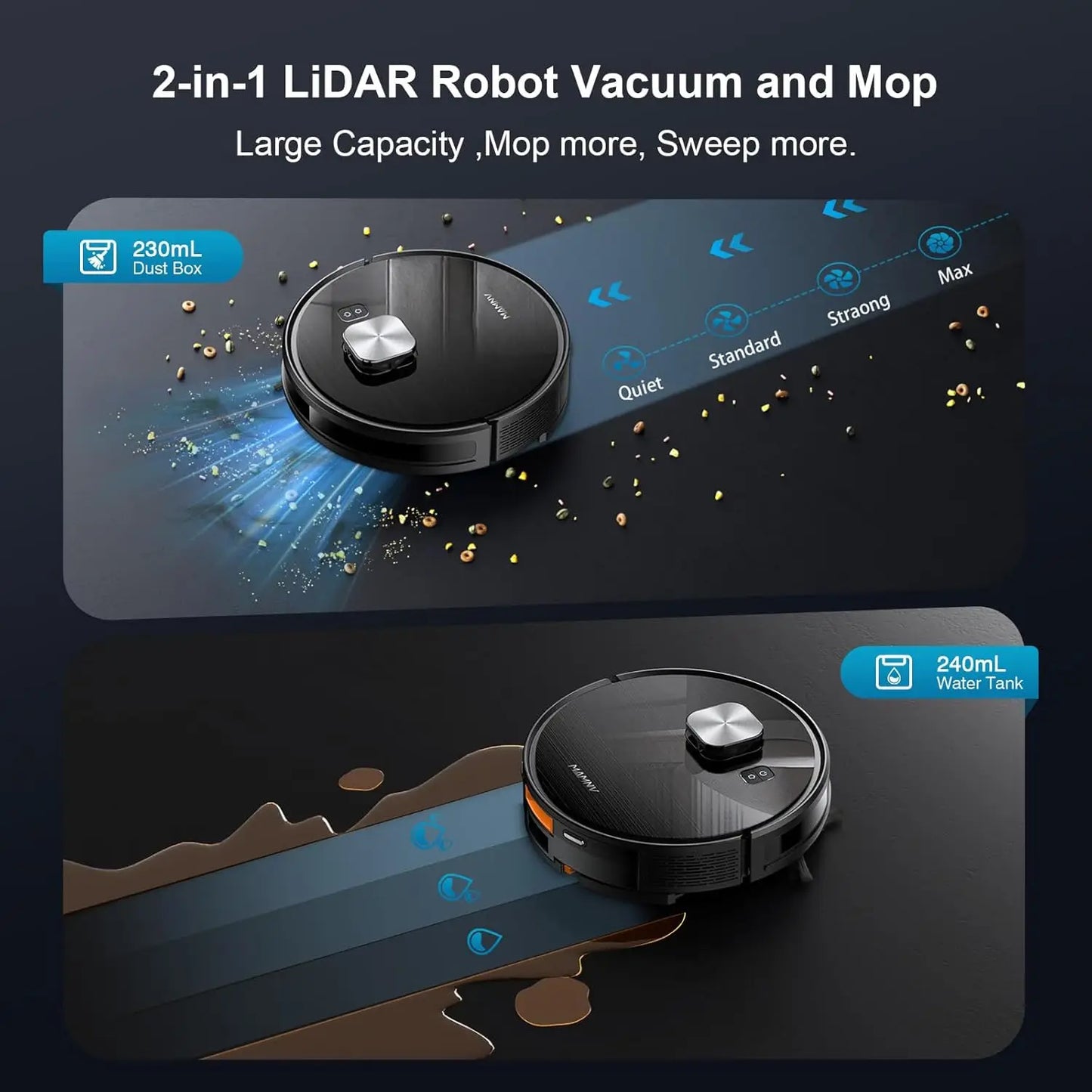 Self-Emptying Robot Vacuum and Mop Combo with 11500Pa Suction, 70-Day Capacity, LiDAR Navigation for Pet Hair and Floors
