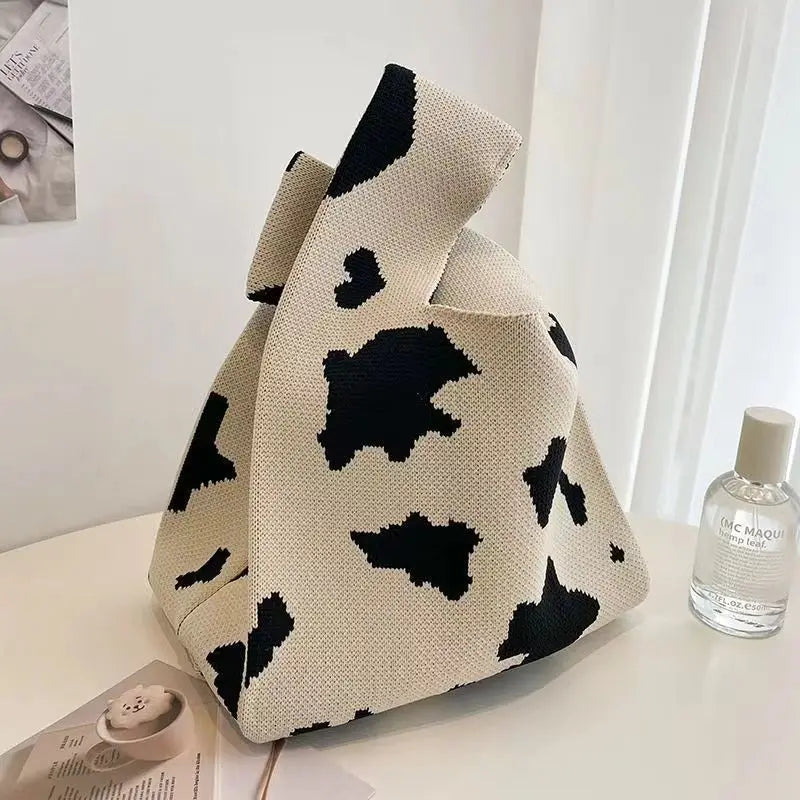 Women'S Knot Wrist Bag Tote Handmade Knitted Bag Portable Mini Striped Bucket Phone Bags Large Capacity Spring Summer Handbags