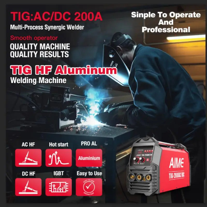 200A AC DC TIG Welder, 6 in 1 Multi-Process Aluminum & Stick Welding Machine, 110V/220V Dual Voltage, IGBT Inverter with LCD