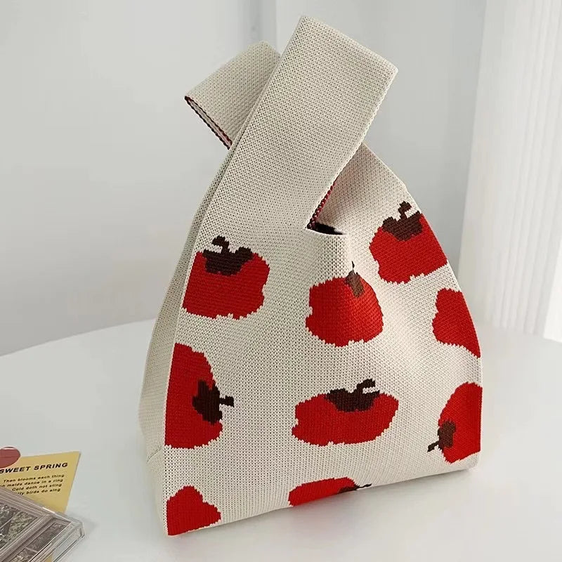 Women'S Knot Wrist Bag Tote Handmade Knitted Bag Portable Mini Striped Bucket Phone Bags Large Capacity Spring Summer Handbags