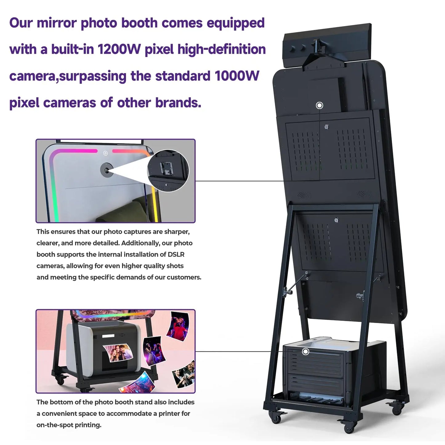 MWE Magic Mirror Photo Booth Machine Touch Screen with 1200W Pixel 4K HD Camera,RGB Surround Light Music Sync,Professional