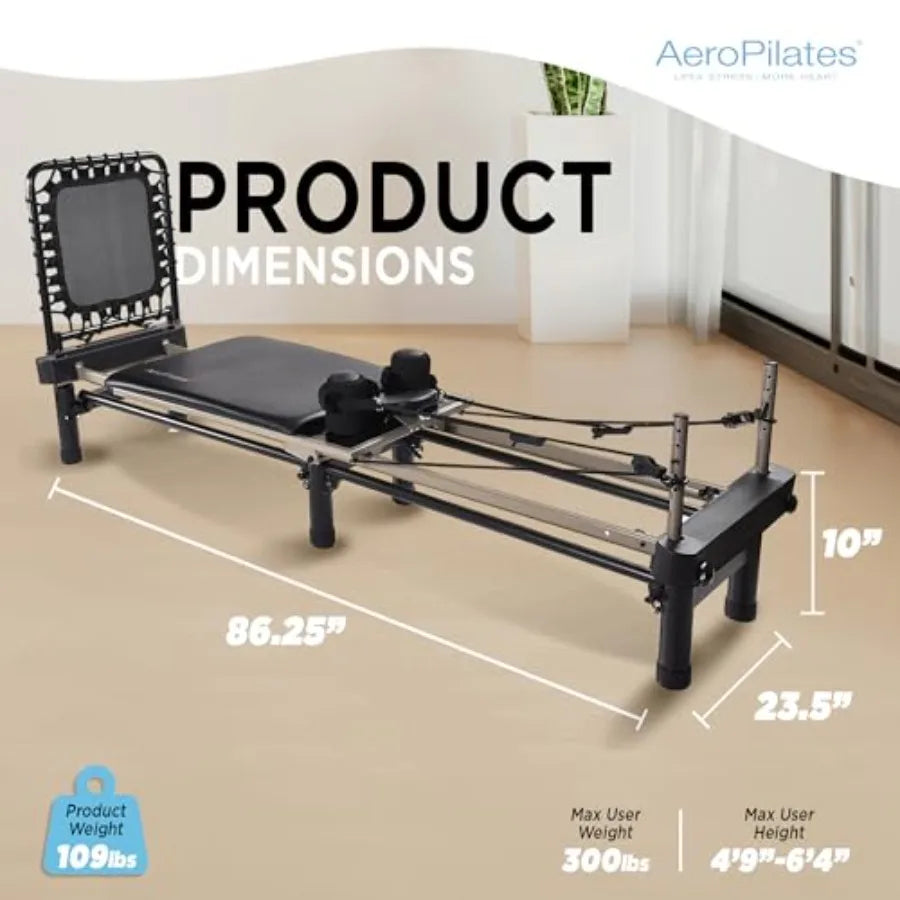Reformer Home Workout Equipment Pilates Machine with Resistance Bands for Full-Body Fitness in Black
