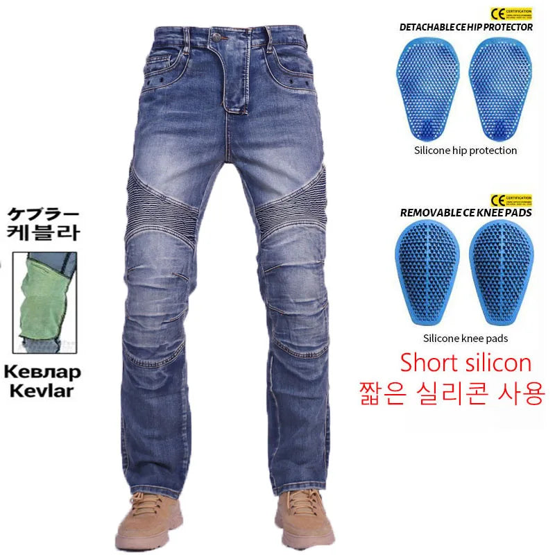 Amekaji Kevlar in Knee Motorcycle Jeans Moto pants Leisure Riding Trousers Motocross Aramid Riding Pants With Hip Knee Pads