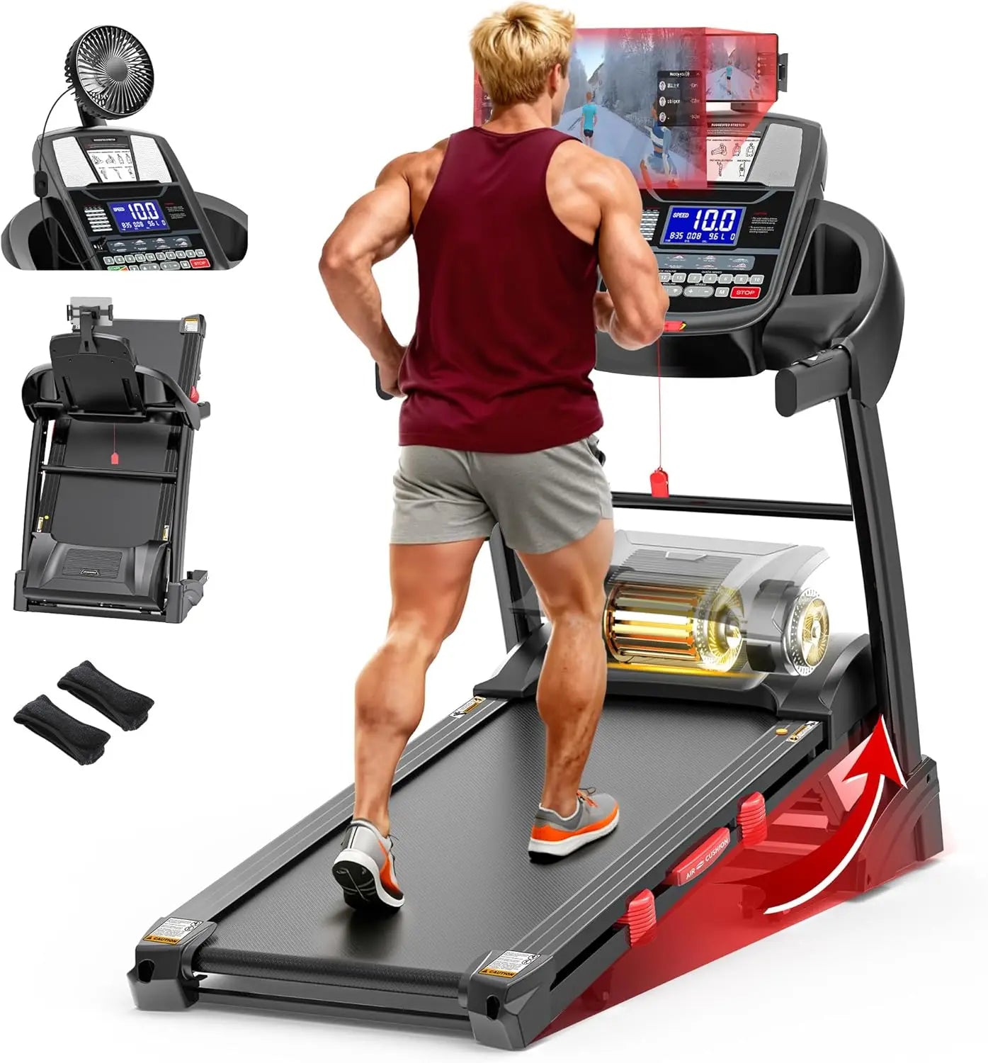 20% Incline Treadmill for Home with Fan, 400lbs Capacity Folding Treadmill, 5.0 HP Running Machine, 18’’ Wide, Customized