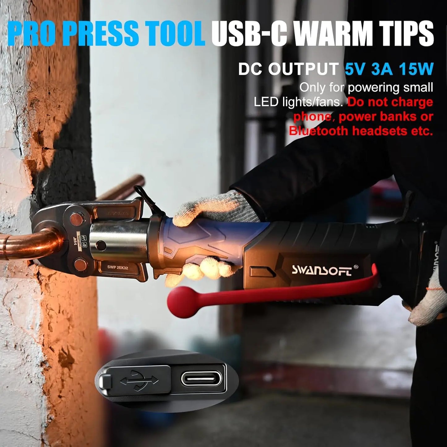 SWANSOFT Propress Tool,Copper Pipe Crimping Tool with 18V 4Ah Battery Pro Press Copper Crimper Tool with 4 Jaws 1/2",3/4'',1-1/4