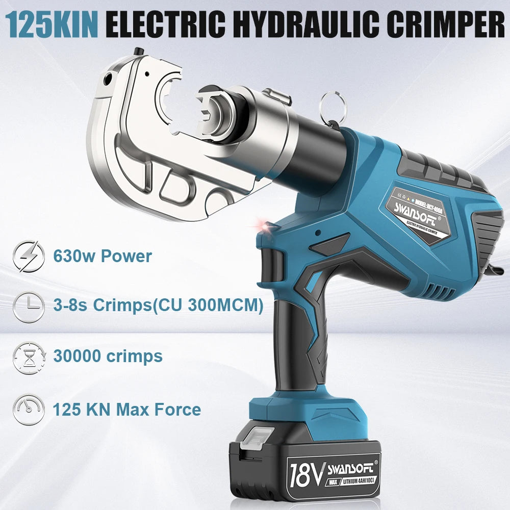 SWANSOFT 400A 12Ton Electric Hydraulic Crimping Tool 6AWG-800MCM Crimper Continuous Crimp for Cu/Al Terminal with 12 Dies