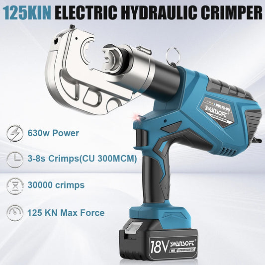 SWANSOFT 400A 12Ton Electric Hydraulic Crimping Tool 6AWG-800MCM Crimper Continuous Crimp for Cu/Al Terminal with 12 Dies