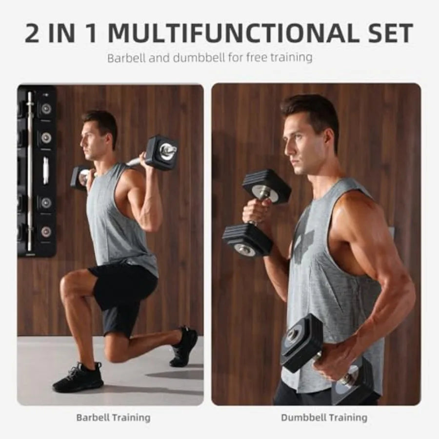 2.2-50 lbs Adjustable Dumbbells Set with Rack Free Weights for Home Gym Office Anti-Rolling Steel Dumbbell Barbell Wall-Mounted