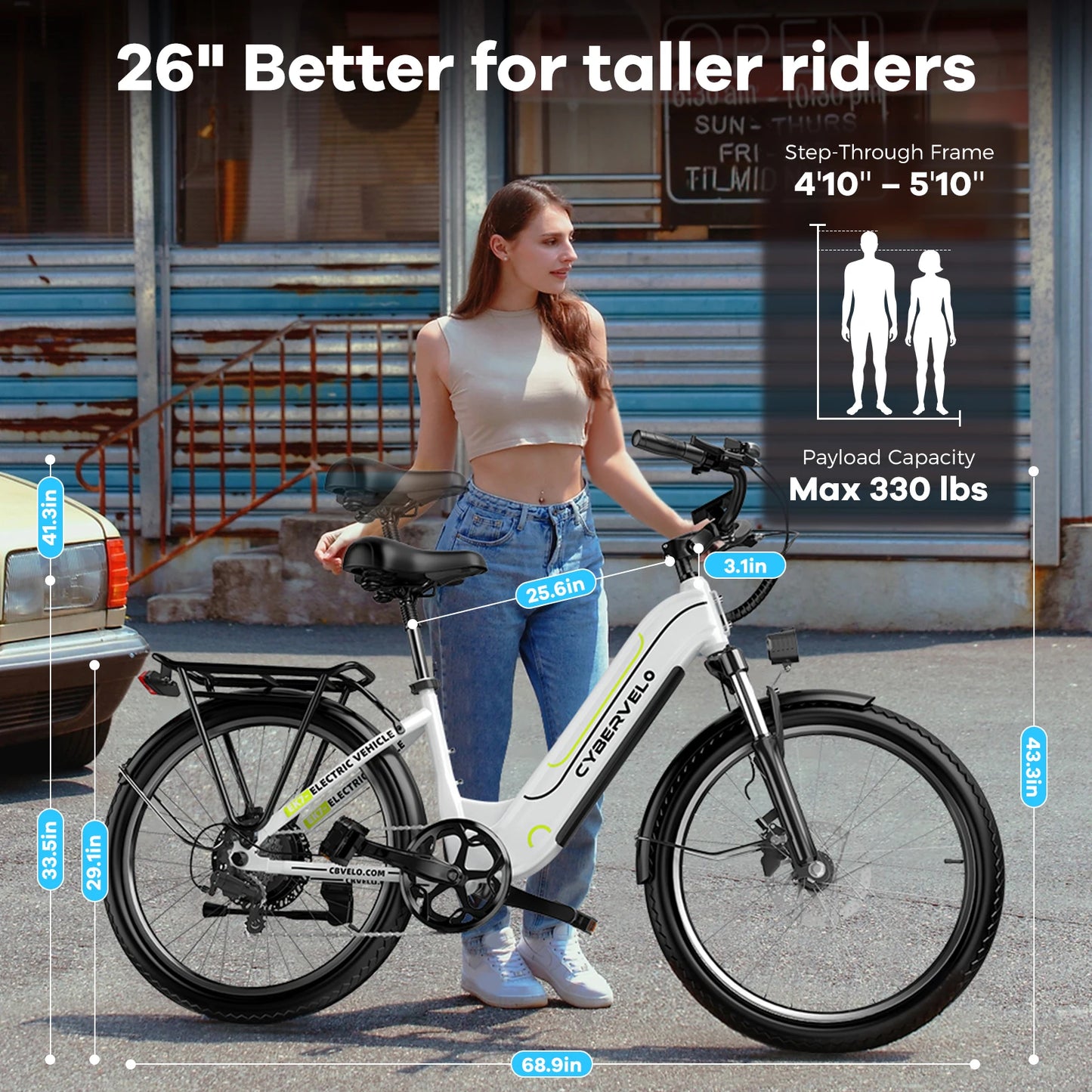26” 1000W Peak Step-Thru E-Bike, 48V 25AH Removable Built-in Battery, 7-Speed Shift Electric bike City Commuter Adult EK7&EK10