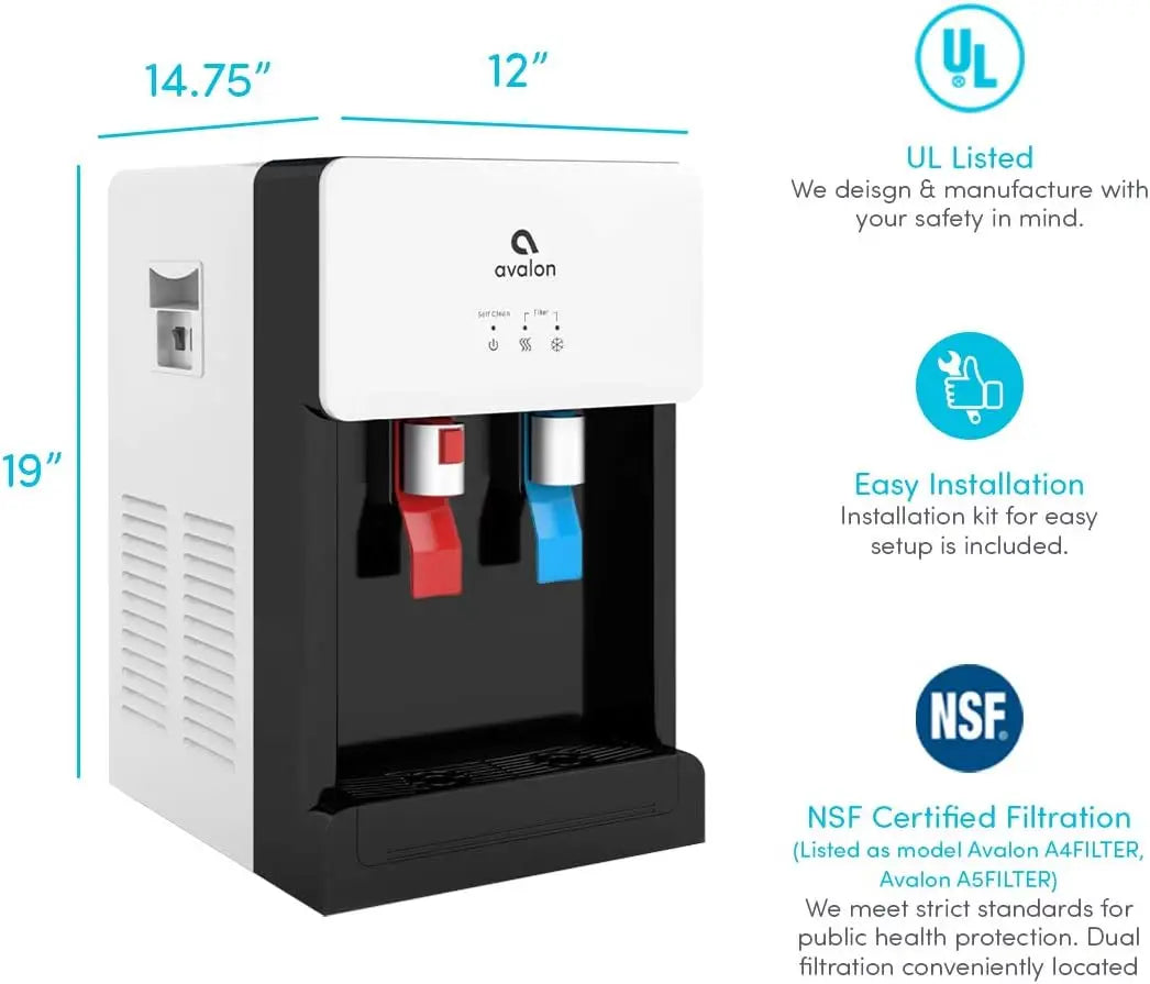 Self-Cleaning Touchless Bottleless Cooler Dispenser with Hot & Cold Water, NSF Certified Filter, UL/Energy Star, White